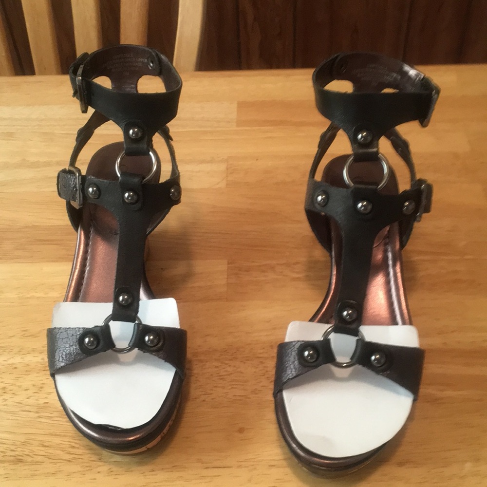 Guess Black Distressed Wedge Sandals